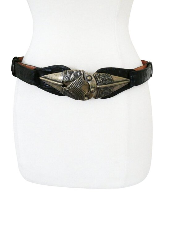 vtg OMEGA croco emboss leather belt sz M Arrowhead buckle main image 4